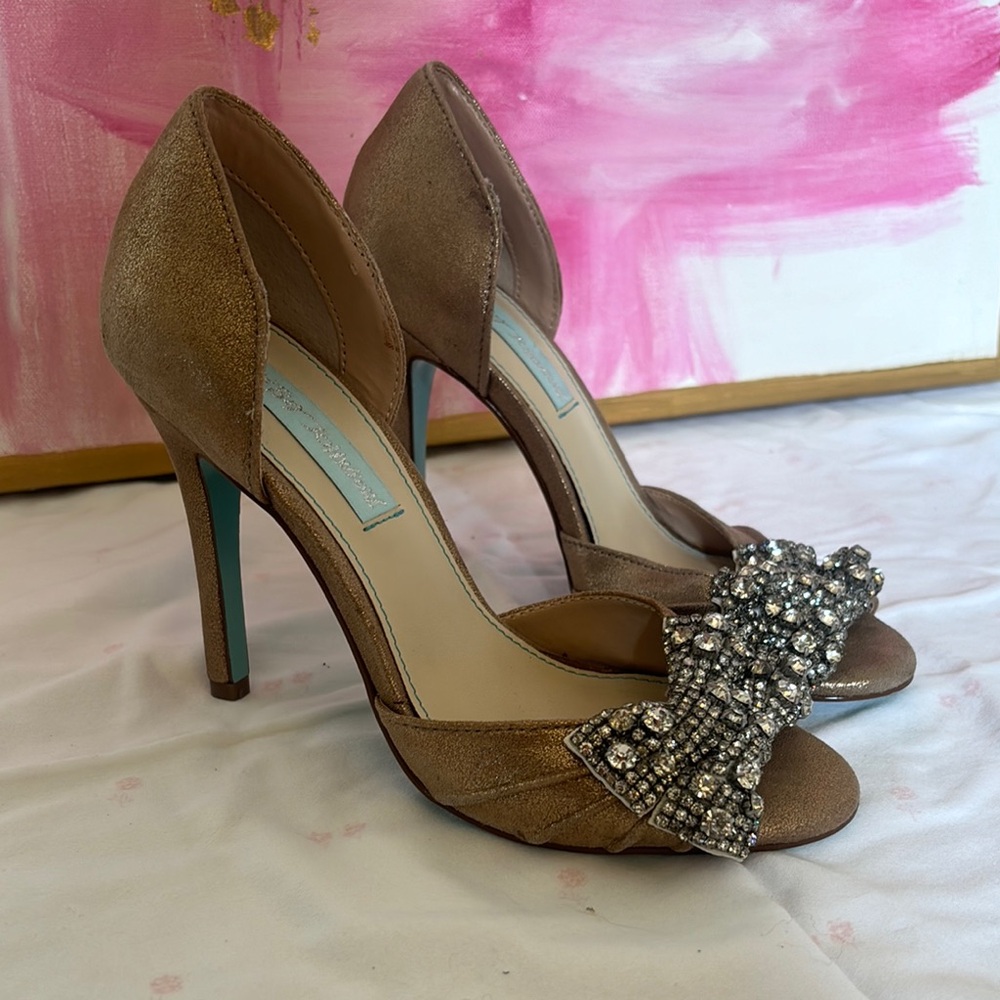 Bronze Betsy Johnson Heels with Crystal Embellishments